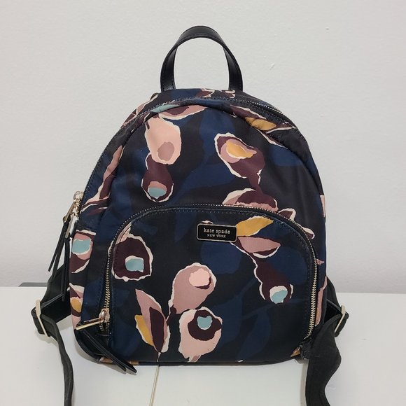 kate spade Handbags - Kate Spade Navy Blue Floral Nylon Zip Mini Backpack